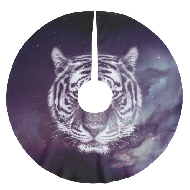 Galaxy Tiger Ansikte Tapet Julgransmatta Borstad Polyester (Framsidan)