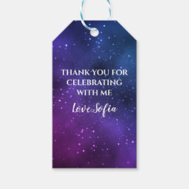 Galaxy Universe Lila Tack Birthday Favor Presentetikett