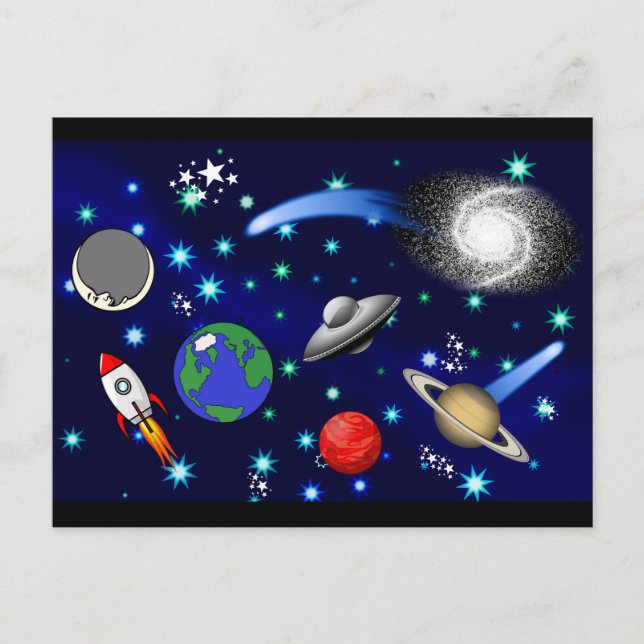 Galaxy Universe - Planets, Stars, Comets, Rockets Vykort (Framsida)