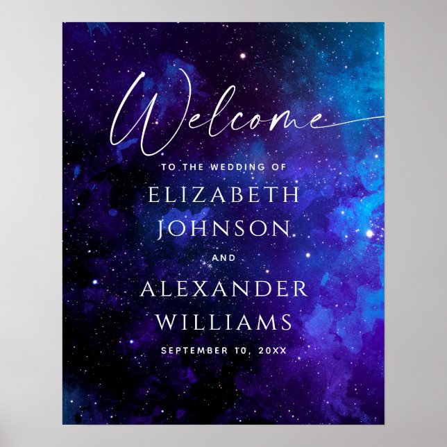 Galaxy Välkomstskylt för Bröllop | Stjärnig Natt i Poster (Framsidan)