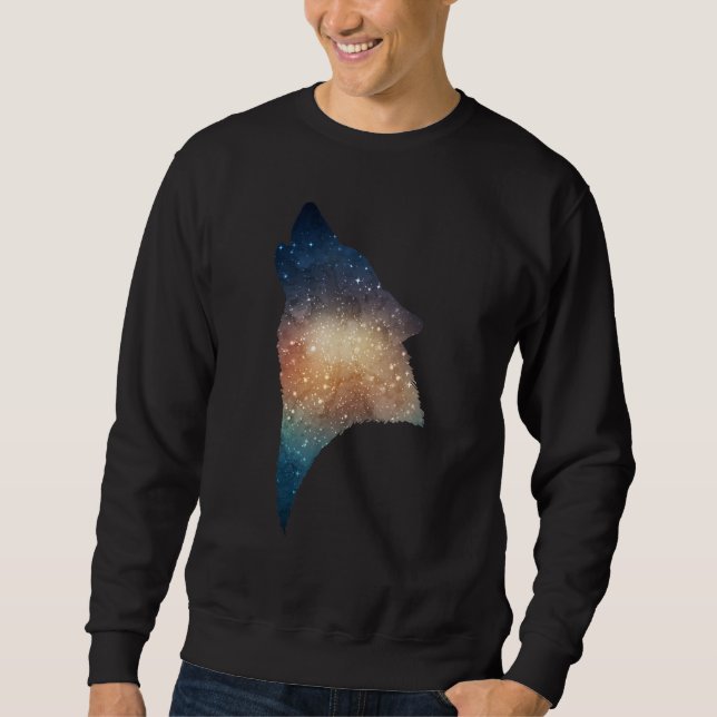 Galaxy Varg Coola Trippy Shimmer Space Lång Ärmad Tröja (Framsida)