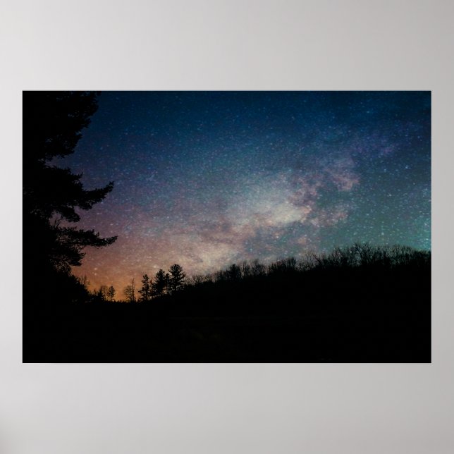 Galaxy Vintergatan Natt Himmel Träd Fotografi  Poster (Framsidan)