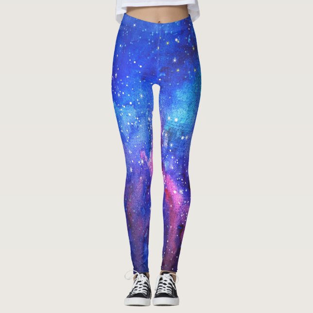 Galaxy Watercolor Night Himlar. Leggings (Framsida)