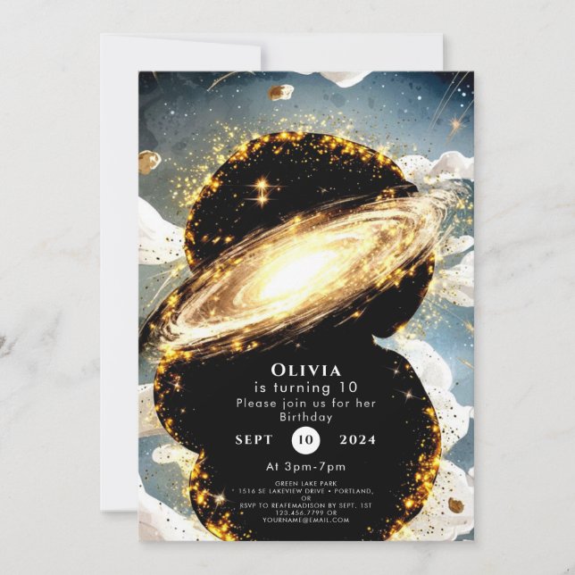 Galaxy Watercolor Space Birthday Inbjudningar (Framsida)