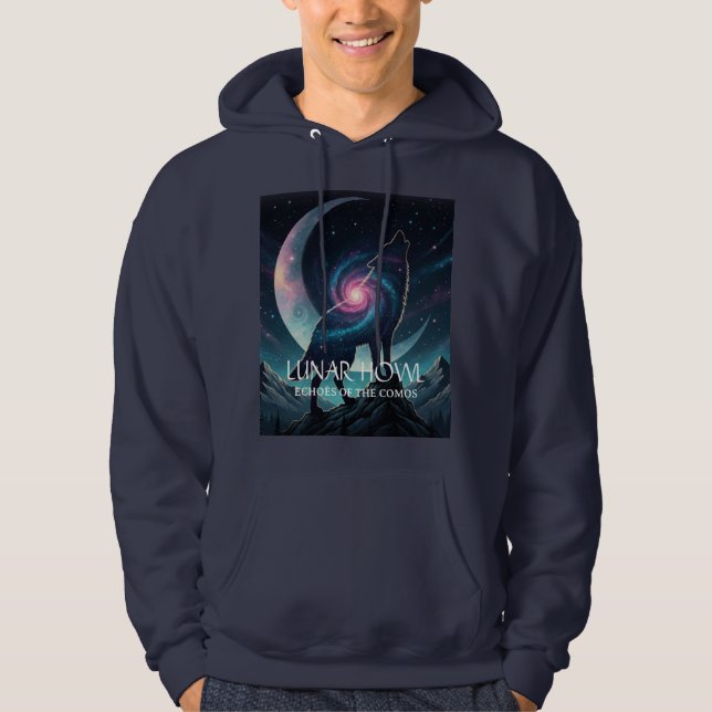 Galaxy Wolf Silhouette with Mystical Nebula Moon Hoodie (Framsida)