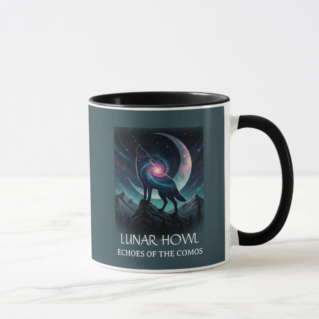 Galaxy Wolf Silhouette with Mystical Nebula Moon Mugg (Höger)