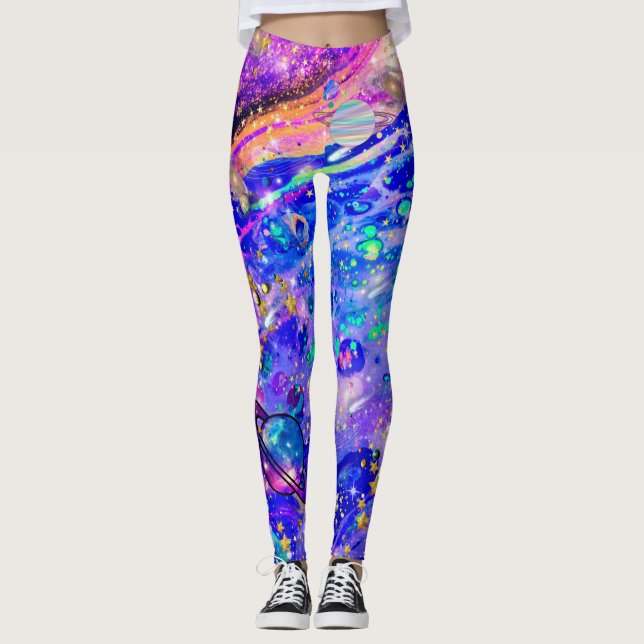 Galaxylegeringar, blanksteg, stjärnor, mättnad, ba leggings (Framsida)