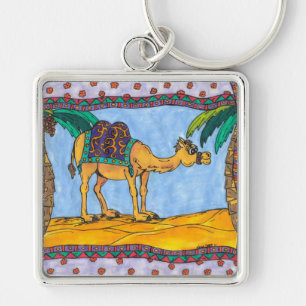 Galen kamel Keychain Fyrkantig Silverfärgad Nyckelring