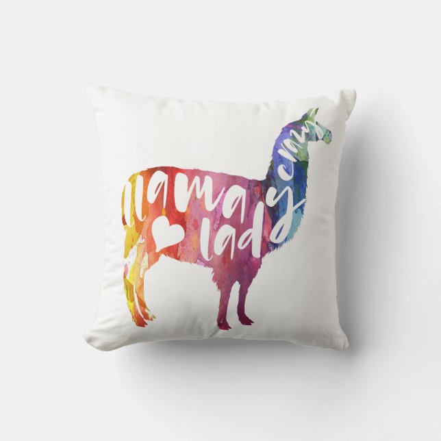 Galen Llamadam. Roligt ordstäv. Vattenfärgkonst Kudde (Framsida)