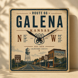Galena Kansas Americana Highway Souvenir Fyrkantig Klocka