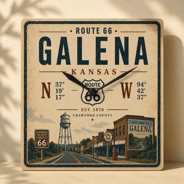 Galena Kansas Americana Highway Souvenir Fyrkantig Klocka (Skapare uppladdad)
