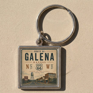 Galena Route 66 Resminne från en resa Fyrkantig Silverfärgad Nyckelring