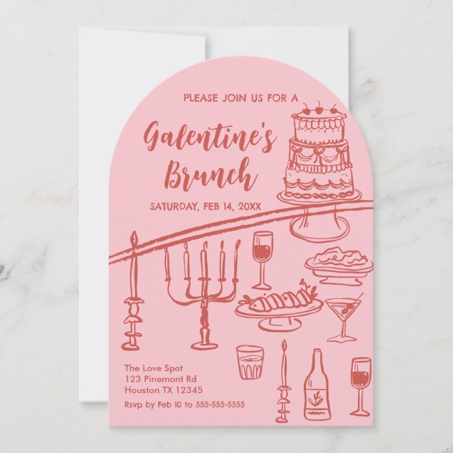 Galentine Brunch red & pink Party Invitation Inbjudningar (Framsida)