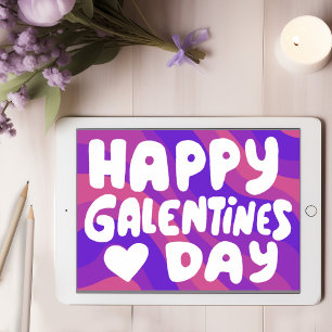Galentine Bubble Brev Groovy Retro Digital Kort