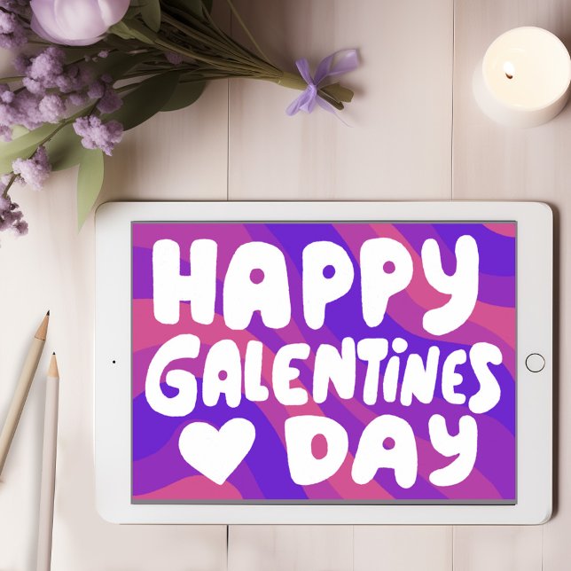 Galentine Bubble Brev Groovy Retro Digital Kort (Galentine Bubble Letters Groovy Retro Digital eCard Happy Galentines Day Online Email Virtual Card)