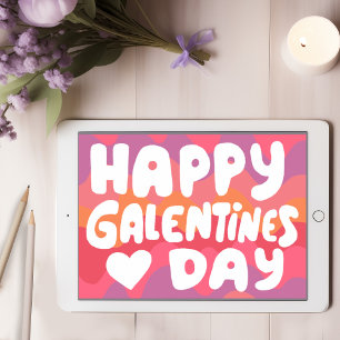 Galentine Bubble Brev Rosa Retro Digital Kort