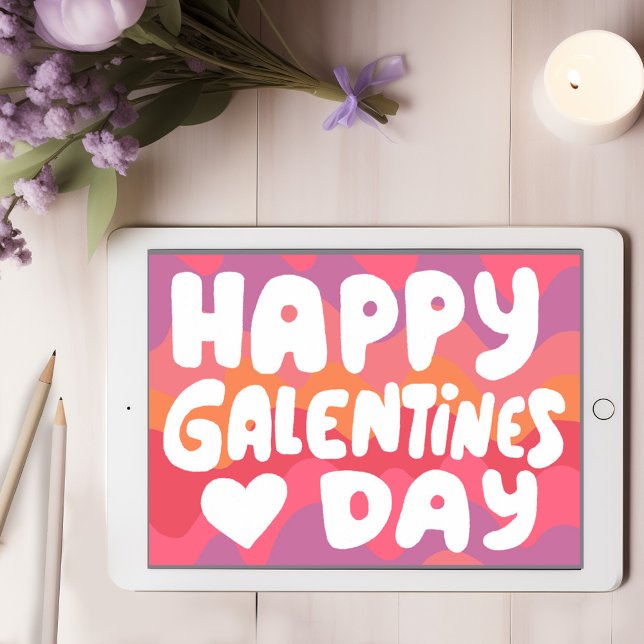 Galentine Bubble Brev Rosa Retro Digital Kort (Galentine Bubble Letters Cute Pink Retro Digital Card Email Virtual Online Happy Galentines Day 
)
