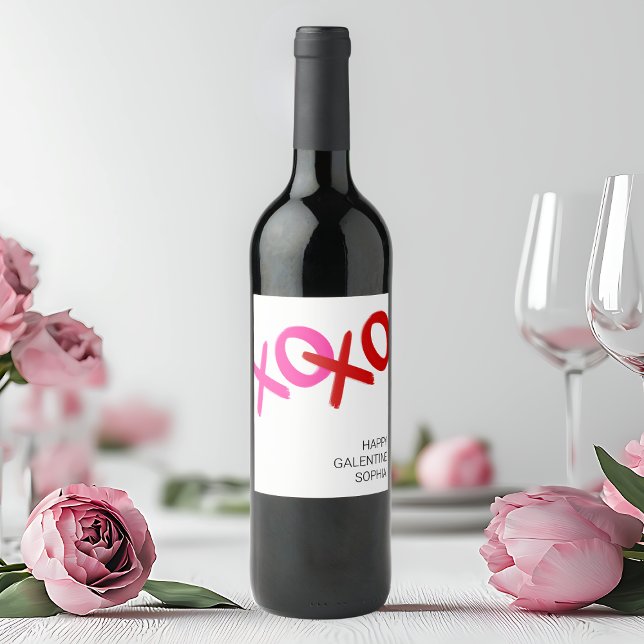 Galentine day XOXO Hugs and Kisses Gal Pal Vinflaska Etikett (Galentine day XOXO Hugs and Kisses Gal Pal Wine Label)