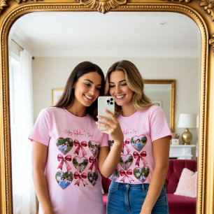 Galentine Foto Hjärtan Bow Kollaas Bästa Vänner T Shirt
