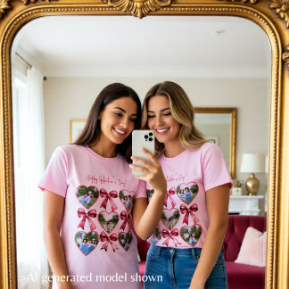 Galentine Foto Hjärtan Bow Kollaas Bästa Vänner T Shirt