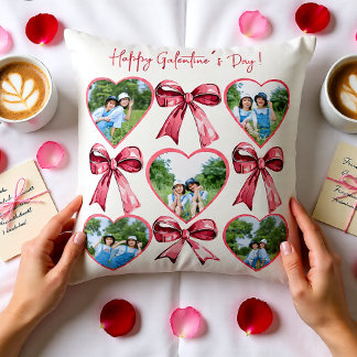 Galentine Foto Hjärtkollage med Namn Bakre Tryck Kudde
