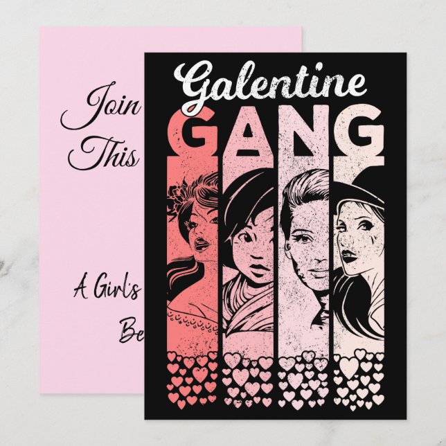 Galentine Gang Vintage Valentiness Female Ansikte Inbjudningar (Fram/baksida)