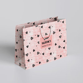 Galentine Gift Bag Pink Black Hearts Love Letterin