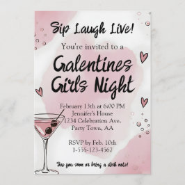 Galentine Girls Night Out Martini Pink and Black Inbjudningar