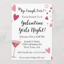 Galentine Girls Night Out Martini Pink Inbjudningar