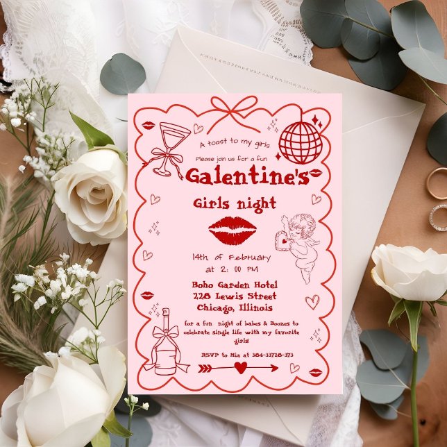 Galentine Hand plockade Valentine Girls Night Part Inbjudningar (Skapare uppladdad)