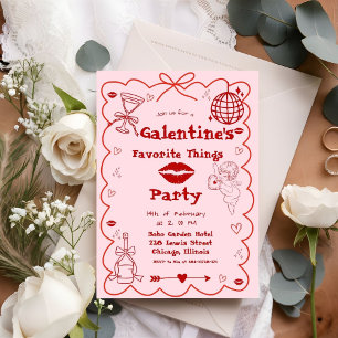Galentine Hand plockade Valentine Girls Night Part Inbjudningar