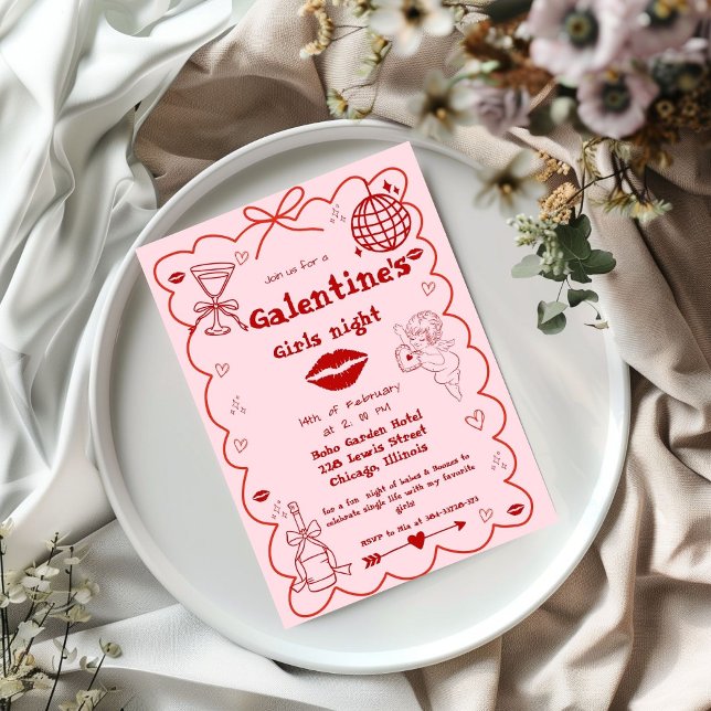 Galentine Handritad Valentine Flicknatt Festa  Julkort (Skapare uppladdad)