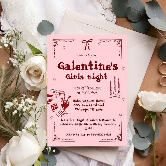 Galentine Handritad Valentine Flicknatt Party Julkort (Skapare uppladdad)