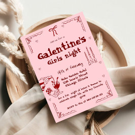Galentine Handritad Valentine Flicknatt Party Julkort