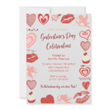 Galentine-inbjudan rosa och röda brunch-hjärtan