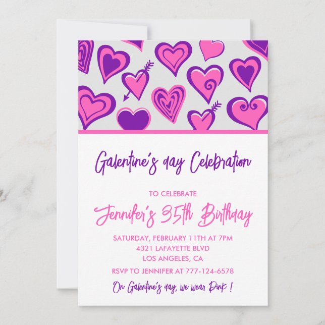 Galentine inbjudan väninnor Lila Alla hjärtans dag (Framsida)