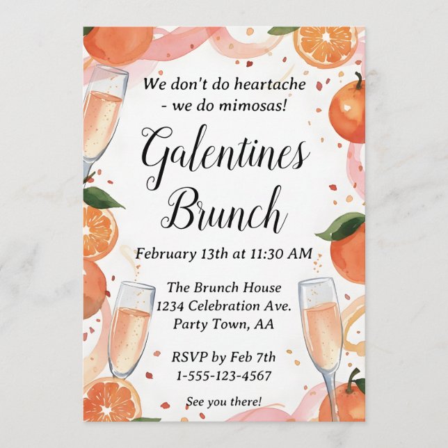 Galentine Mimosa Brunch Party Invite Personalized Inbjudningar (Framsida)
