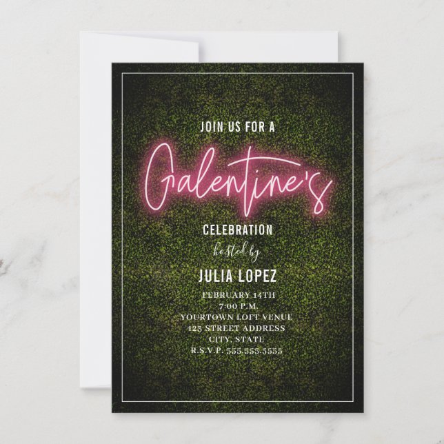 Galentine Neon-skript Boxwood Valentine Party Spara Datumet (Framsida)