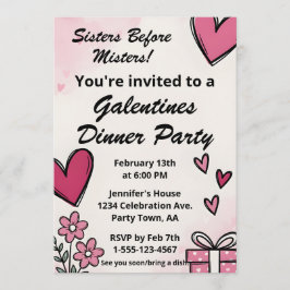 Galentine Pink Sisters Before Misters Dinner Party Inbjudningar