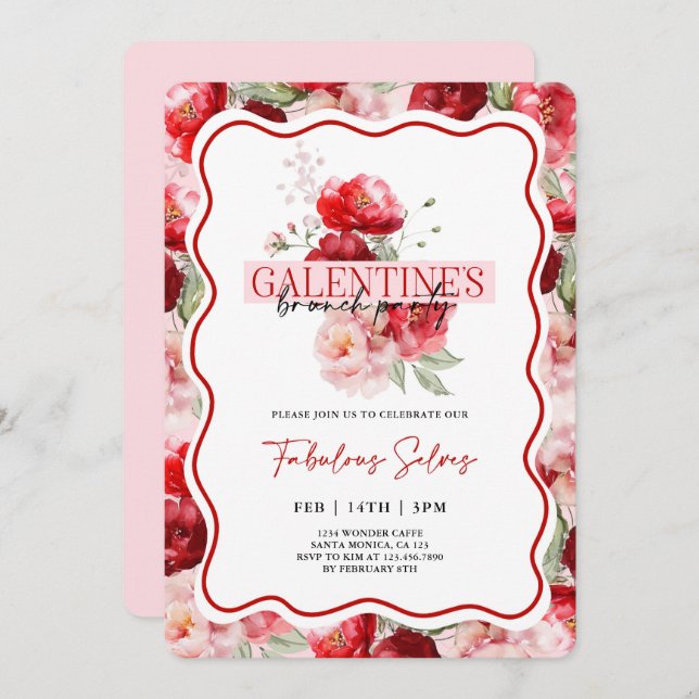 Galentine’s Brunch Party Invitation Inbjudningar (Fram/baksida)