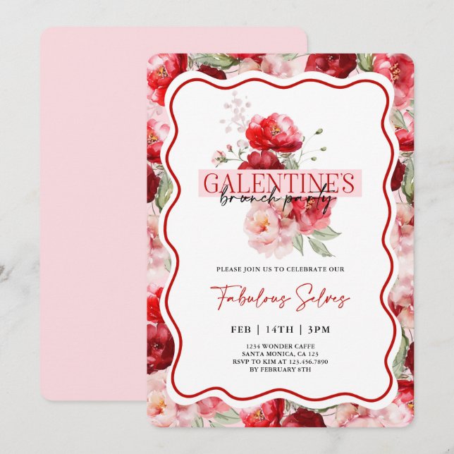 Galentine’s Brunchfest Invitation Inbjudningar (Fram/baksida)