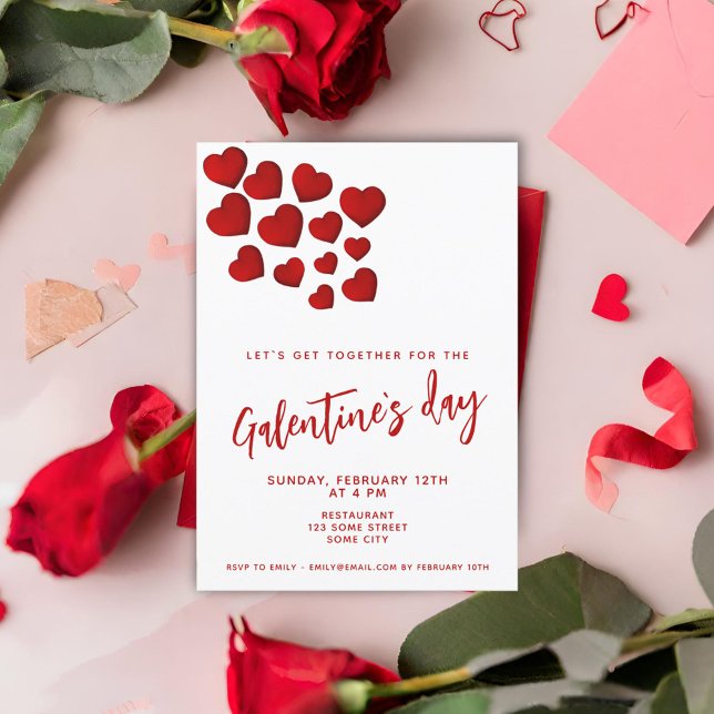 Galentine`s dag röda hjärtans vänfest inbjudningar (Skapare uppladdad)