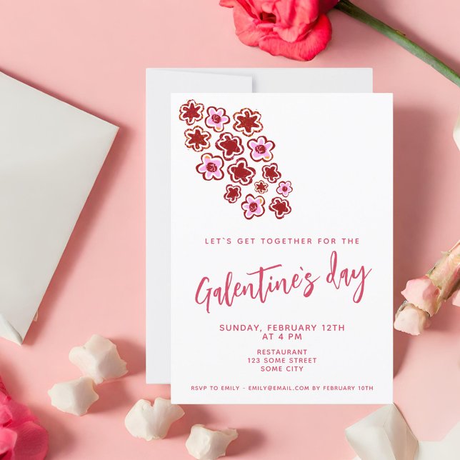 Galentine`s dag röda rosa blommor vänner  inbjudningar (Skapare uppladdad)
