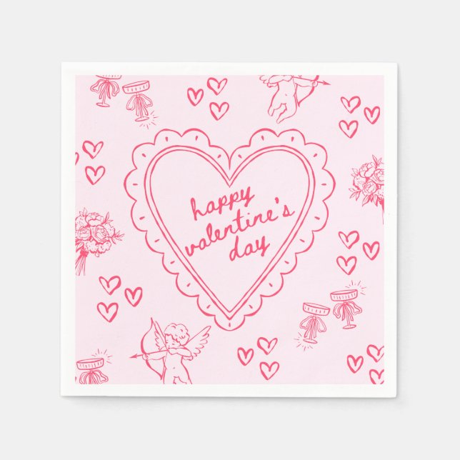 Galentine’s Day Alla hjärtans dag Rosa Tjejig Pappersservett (Framsidan)
