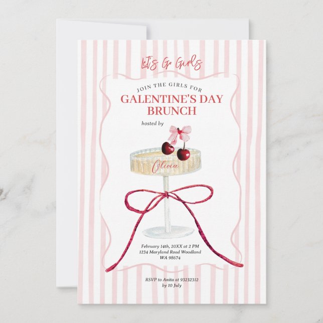 Galentine’s Day Brunch Kirschchampagne Inbjudningar (Framsida)