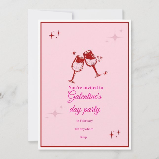 Galentine’s Day Party Invitation | Pink Champagne  Inbjudningar (Framsida)