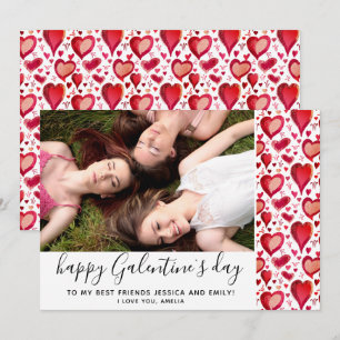 Galentine`s Day Röd Hjärtteckning Vän Foto Julkort