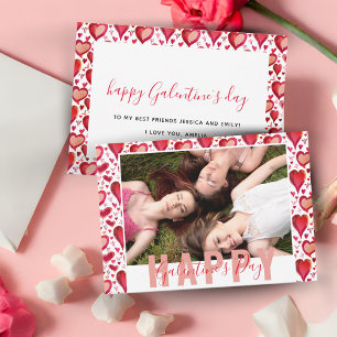 Galentine`s Day Röda Hjärtan Teckning Vän Foto Julkort