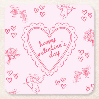 Galentine’s Day Valentine Girly Invitation Underlägg Papper Kvadrat