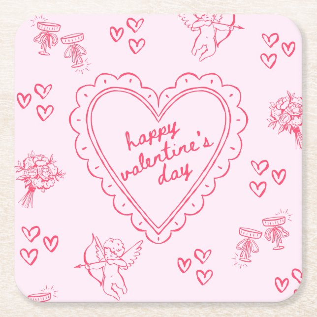 Galentine’s Day Valentine Girly Invitation Underlägg Papper Kvadrat (Framsidan)